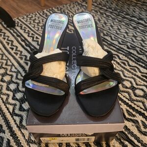 Black Satin Kitten Heel Sandal